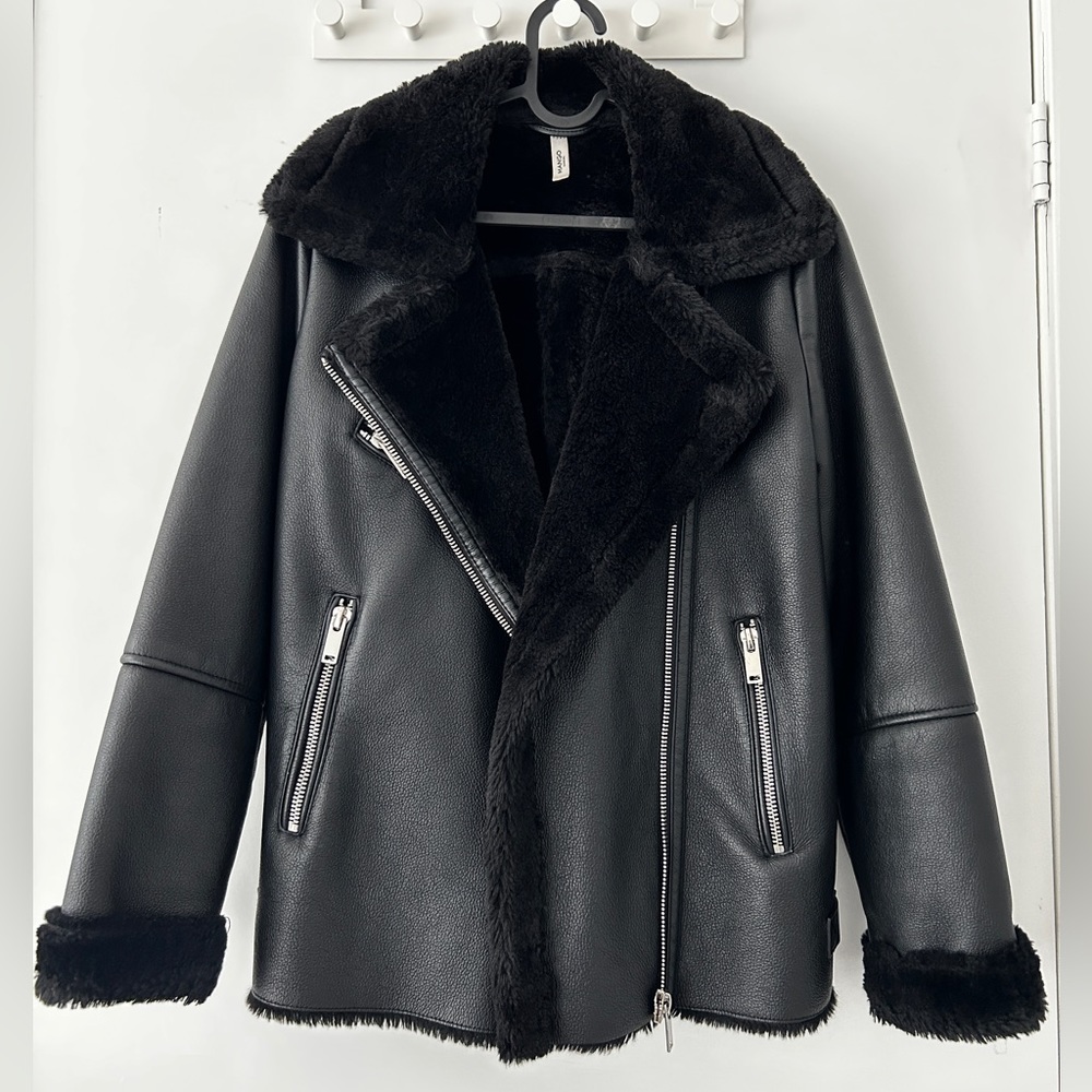 Mango faux fur biker jacket